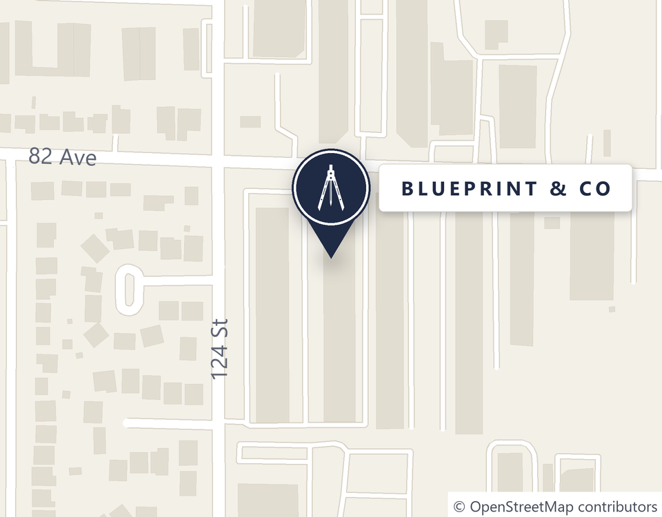 Map showing the Blueprint & Co studio at 12448 82 Ave, Unit 205, Surrey, BC V3W 3E9